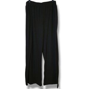 Wide leg lounge pants womens black XL ribbed pull-on elastic waistband casual